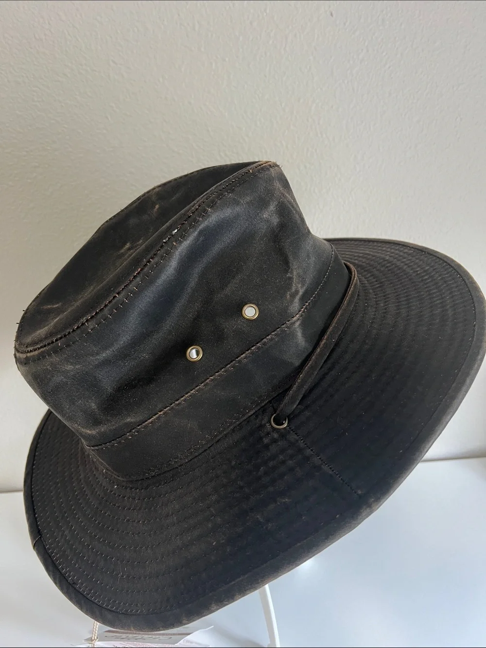 Conner Handmade Waxed Cotton Outback Hat in Dark Brown